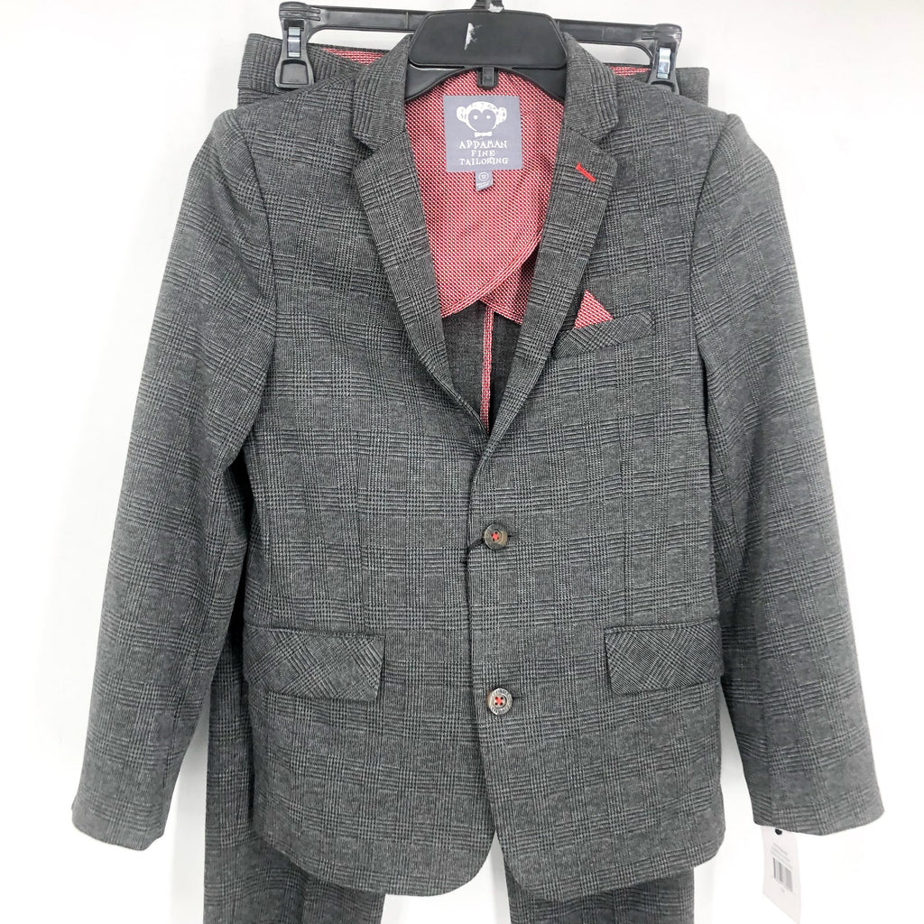 APPAMAN Boy's Two-Piece Stretchy Mod Suit Set Size 12 Grey Glen Plaid NWT