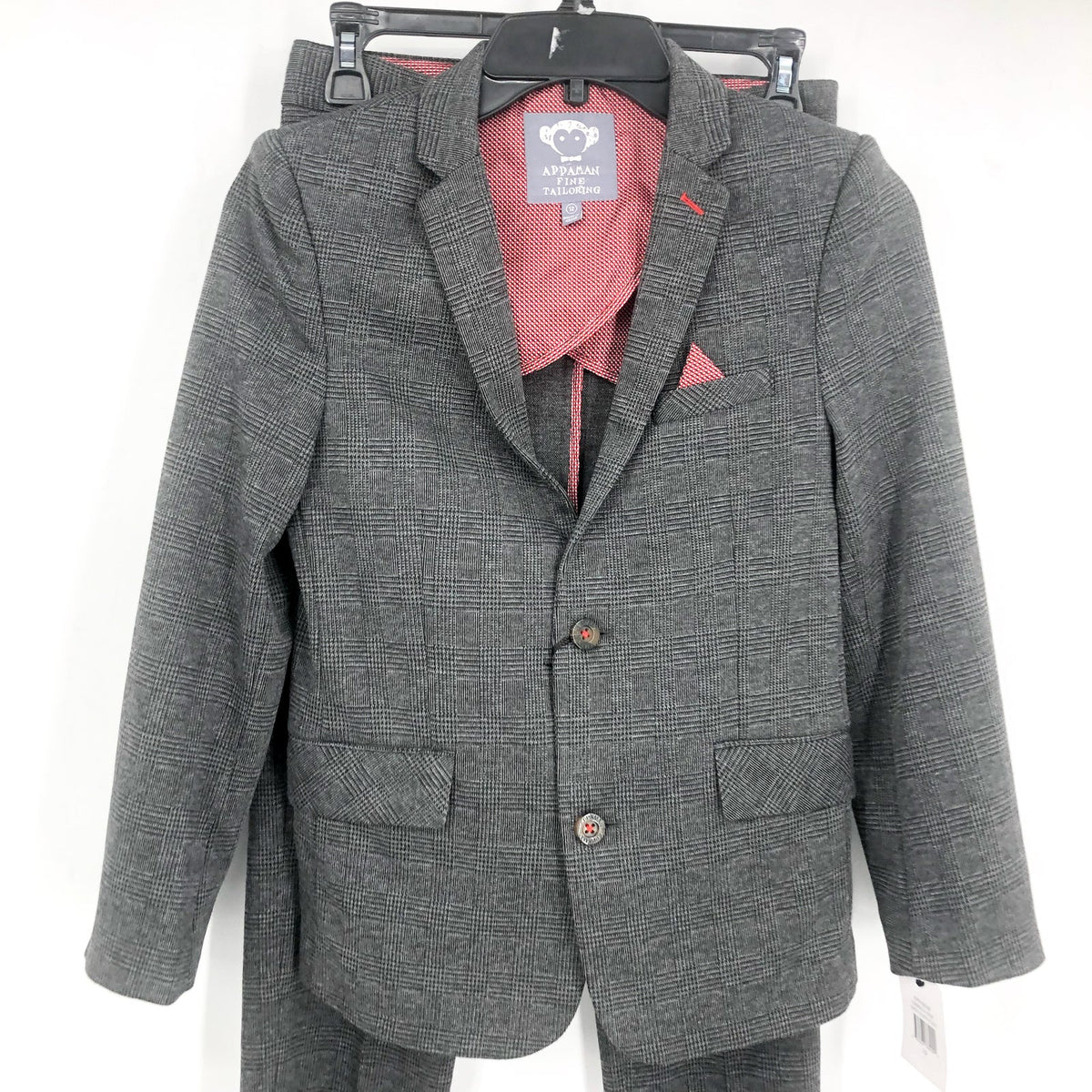 APPAMAN Boy's Two-Piece Stretchy Mod Suit Set Size 12 Grey Glen Plaid NWT