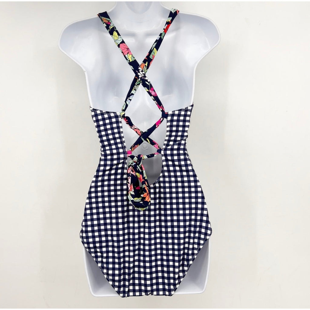 TOMMY BAHAMA Summer Floral Reversible One Piece Swimsuit Size 8 Mare Navy NWT