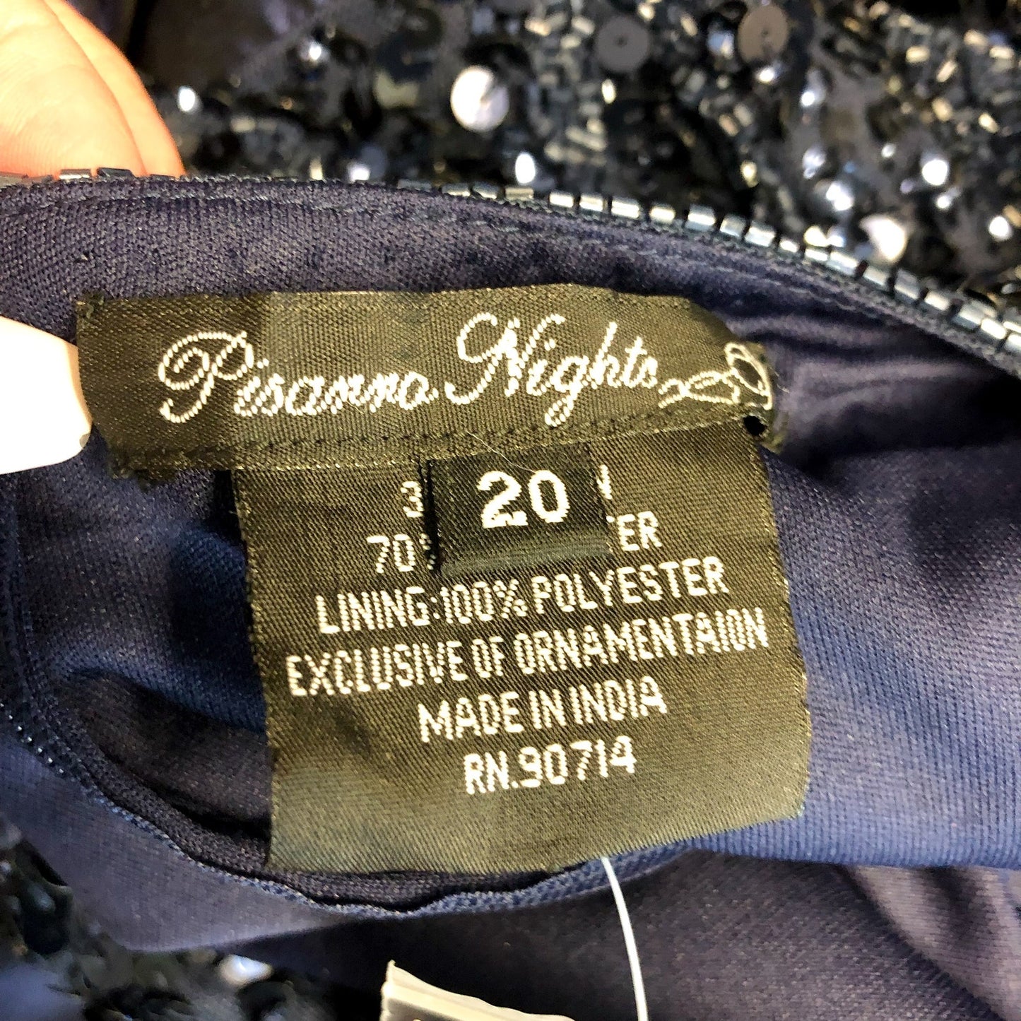 PISARRO NIGHTS Mesh Beaded Sequin Taffeta Skirt Gown Size 20 Navy Blue NWT