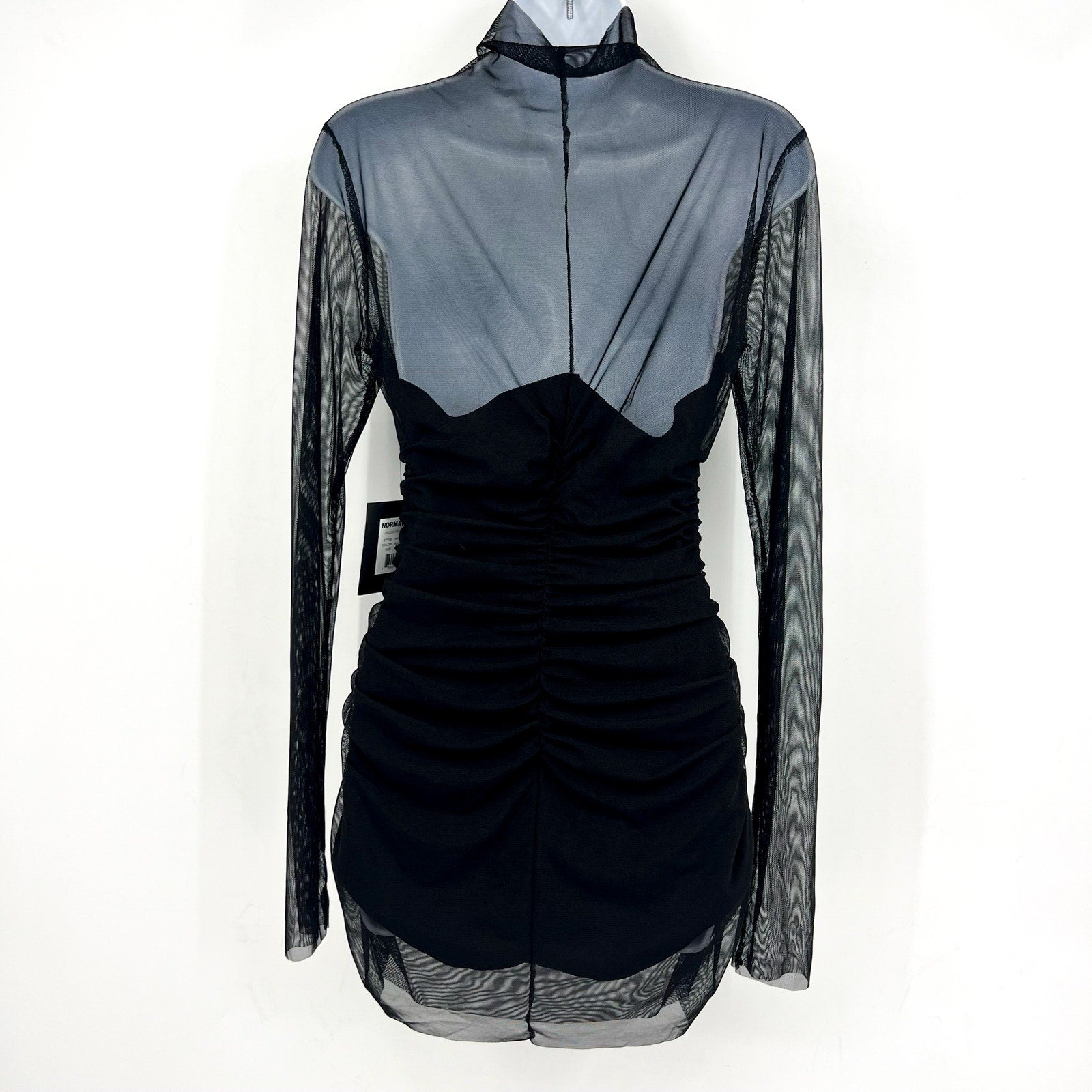 NORMA KAMALI Turtleneck Pickleball Dress Medium FR 38 Black Mesh Long Sleeve NWT