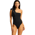SEAFOLLY Women's Beau One Shoulder Swimsuit Size 4 Black Bow Tie NWT