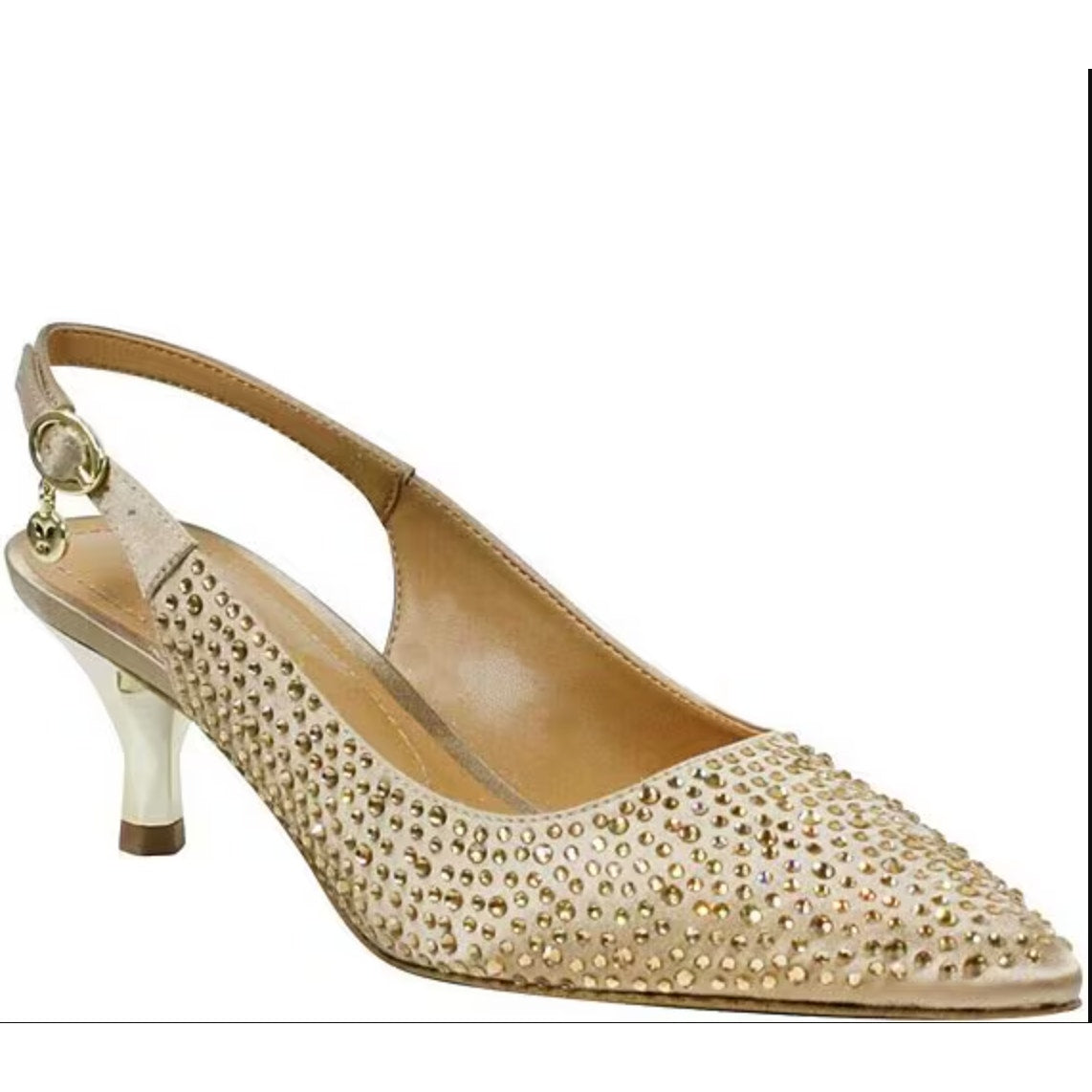 J. Renee Womens Ferryanne Kitten Heels Size 9 Wide Beige Satin Rhinestone NIB