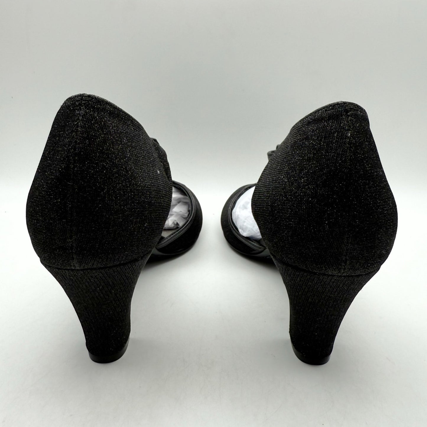 David Tate Womens Fantastic Heels 10 NARROW Black Glitter Fabric T-Strap NIB