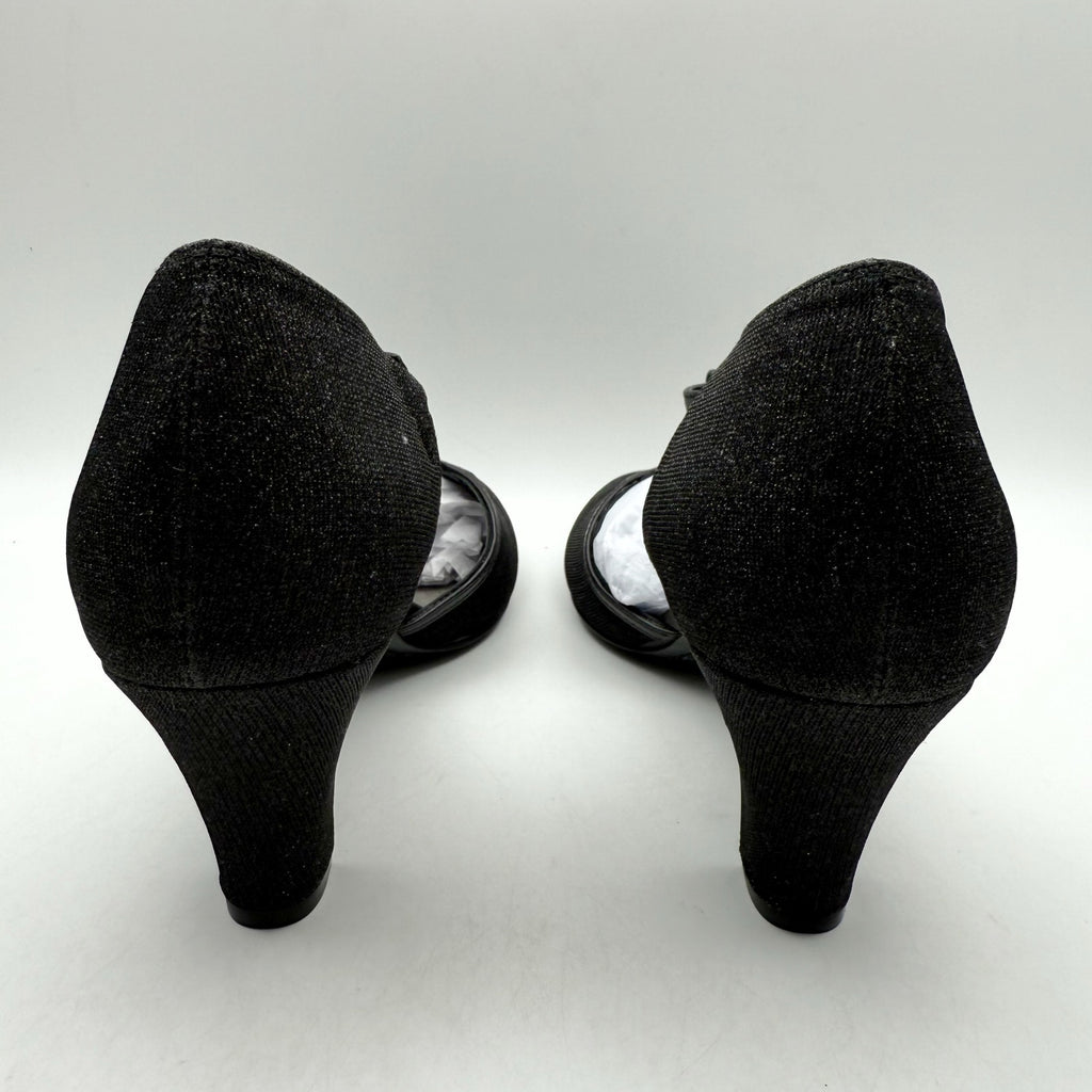 David Tate Womens Fantastic Heels 10 NARROW Black Glitter Fabric T-Strap NIB