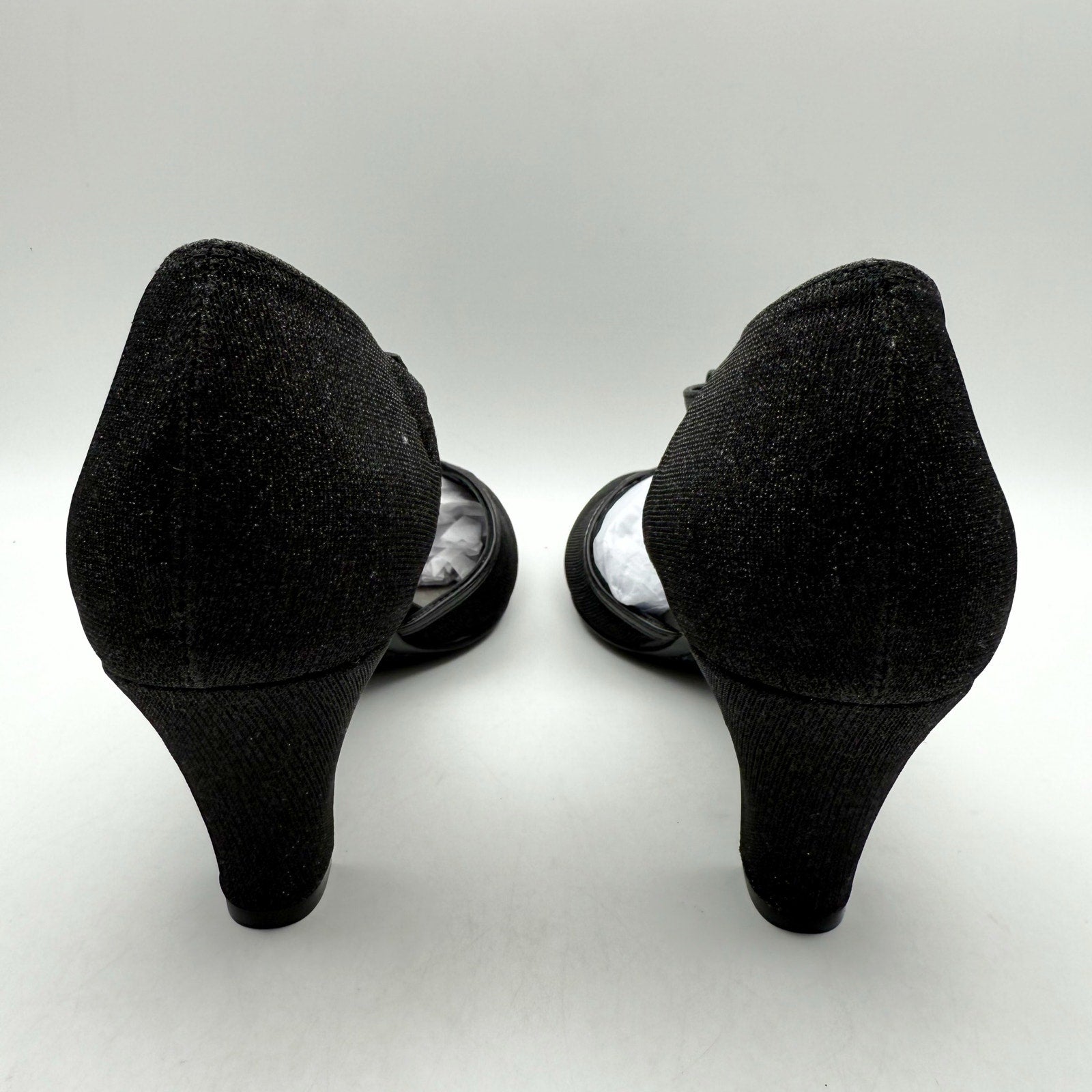 David Tate Womens Fantastic Heels 10 NARROW Black Glitter Fabric T-Strap NIB