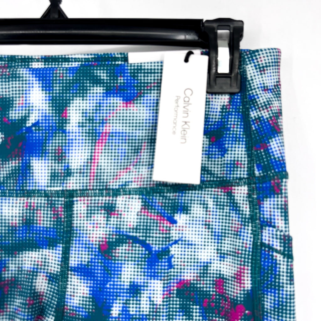 CALVIN KLEIN PERFORMANCE 7/8 Leggings Large Blue Pink Geometric Print NWT