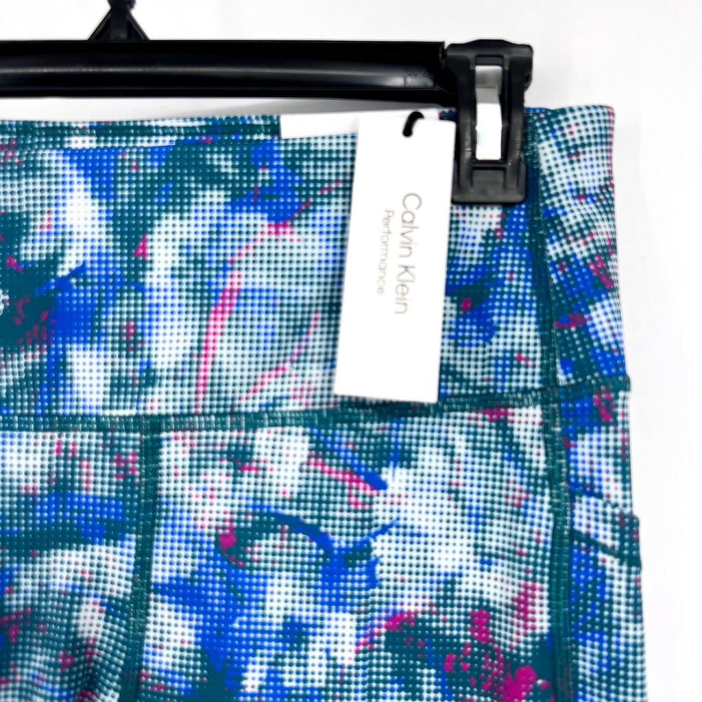 CALVIN KLEIN PERFORMANCE 7/8 Leggings Large Blue Pink Geometric Print NWT