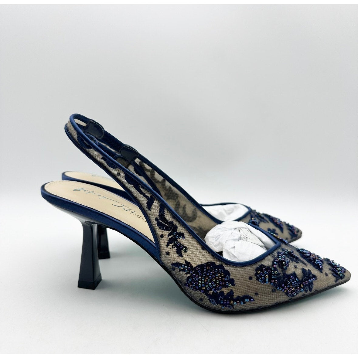 Blue Betsey Johnson Womens Nikki High Heels Size 7 Navy Blue Lace Sling Back NIB