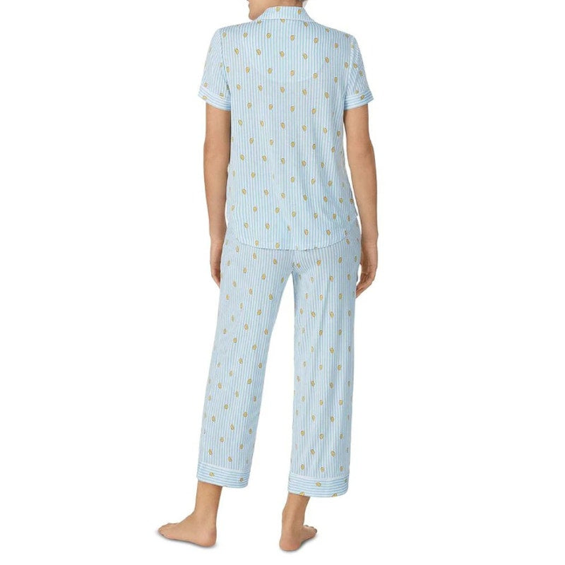 KATE SPADE Women's Citrus Striped Cropped 2-Piece Pajama Set Medium Blue NWT