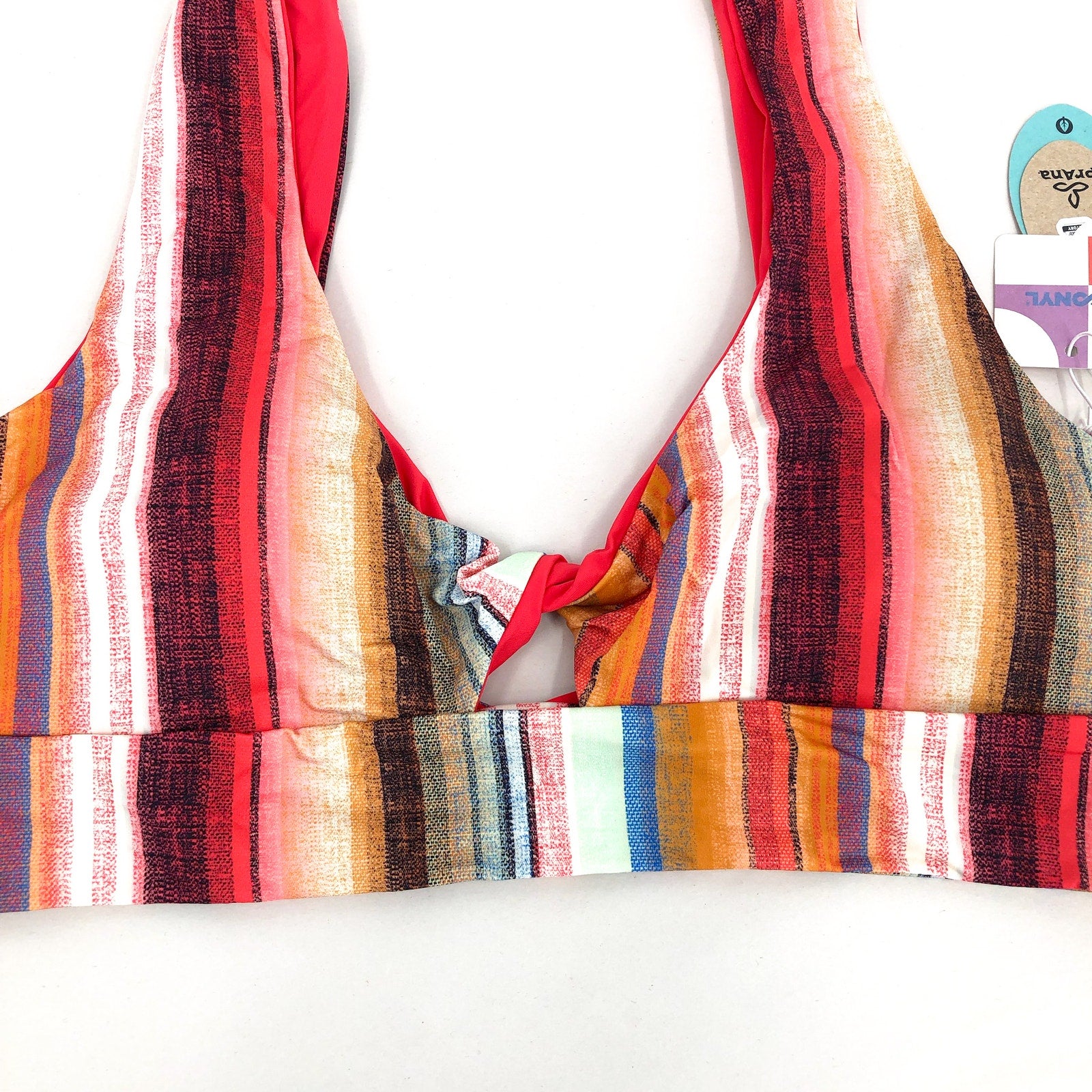 PRANA Women's Under The Palms Bikini Top XL Gold Baja Stripe Twist Front NWT