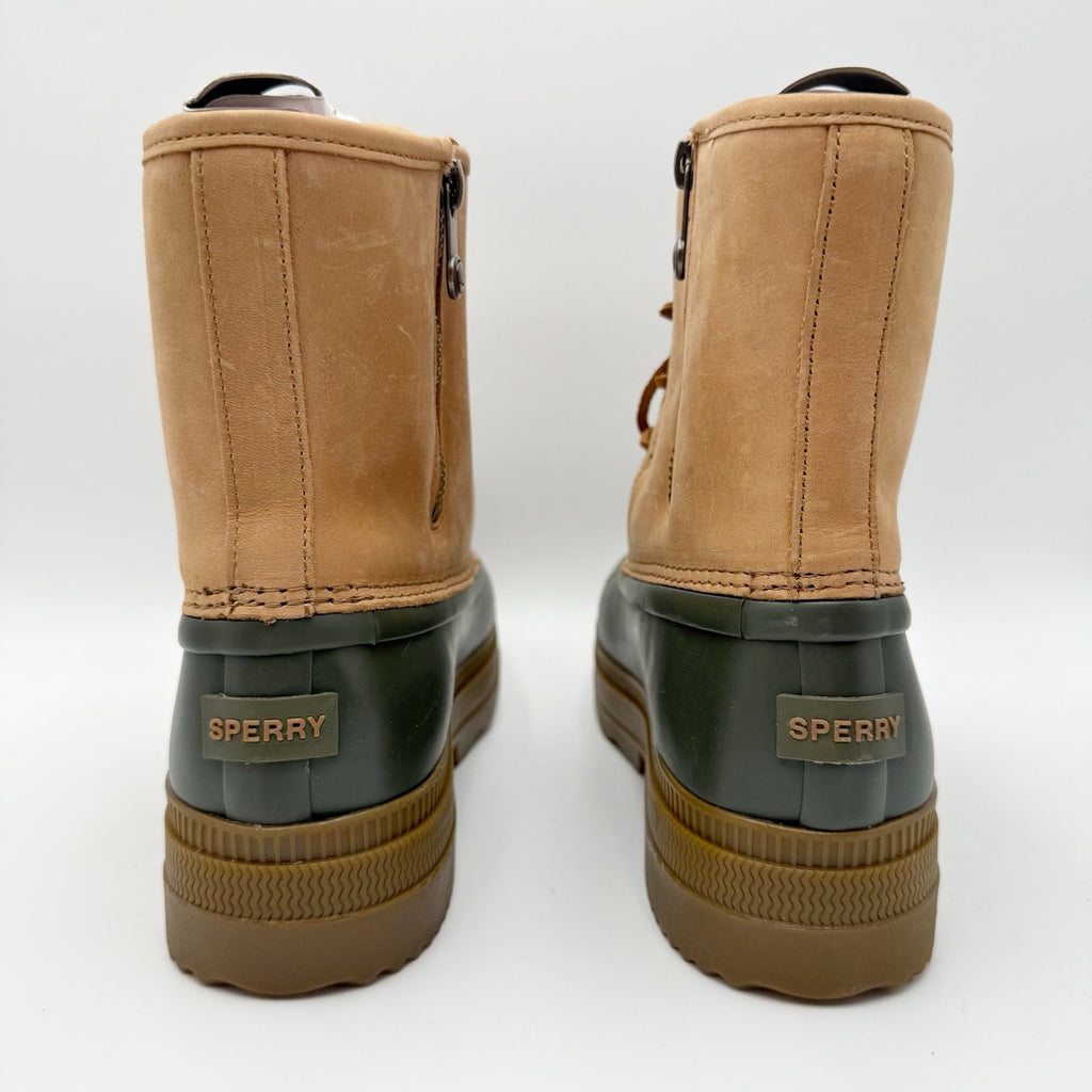 Sperry Womens Saltwater 2.0 Duck Boots Size 9.5 Tan Green Leather Waterproof NIB