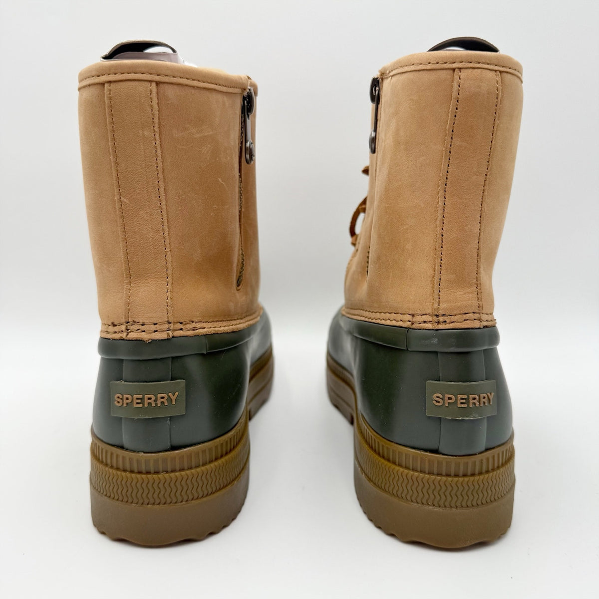 Sperry Womens Saltwater 2.0 Duck Boots Size 9.5 Tan Green Leather Waterproof NIB
