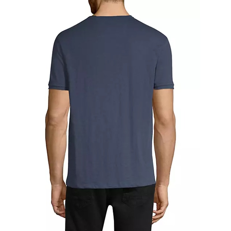 JOHN VARVATOS Men's Miles Slub V Neck Tee Medium Oiled Blue Short Sleeve NWT