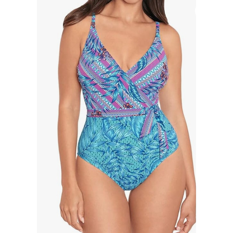 SKINNY DIPPERS Mojito Kiss Kiss Wrap One Piece Swimsuit Medium Blue Malibu NWT