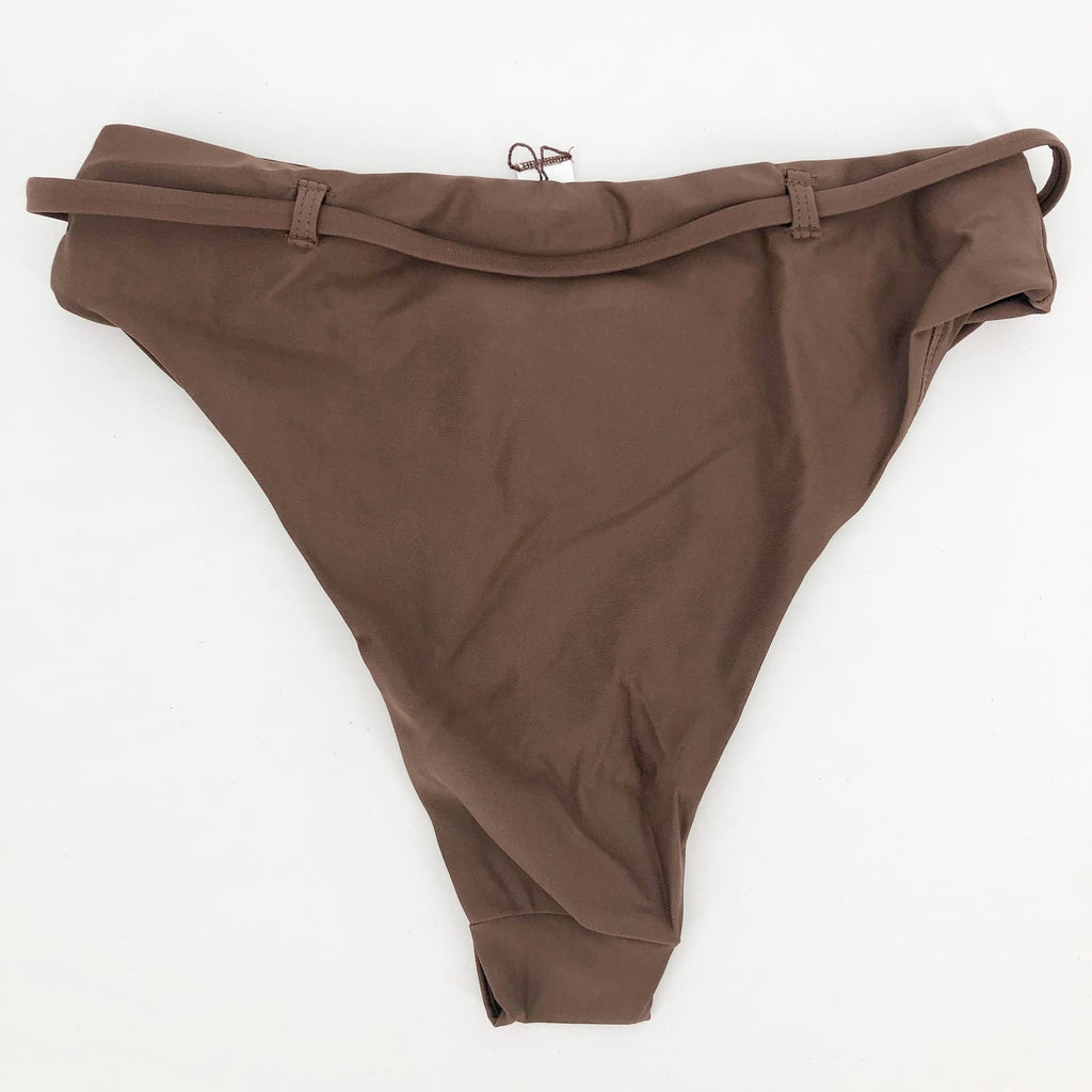 ANDIE SWIM Riviera High Waisted Bikini Bottom Medium Espresso Brown Belted NWT