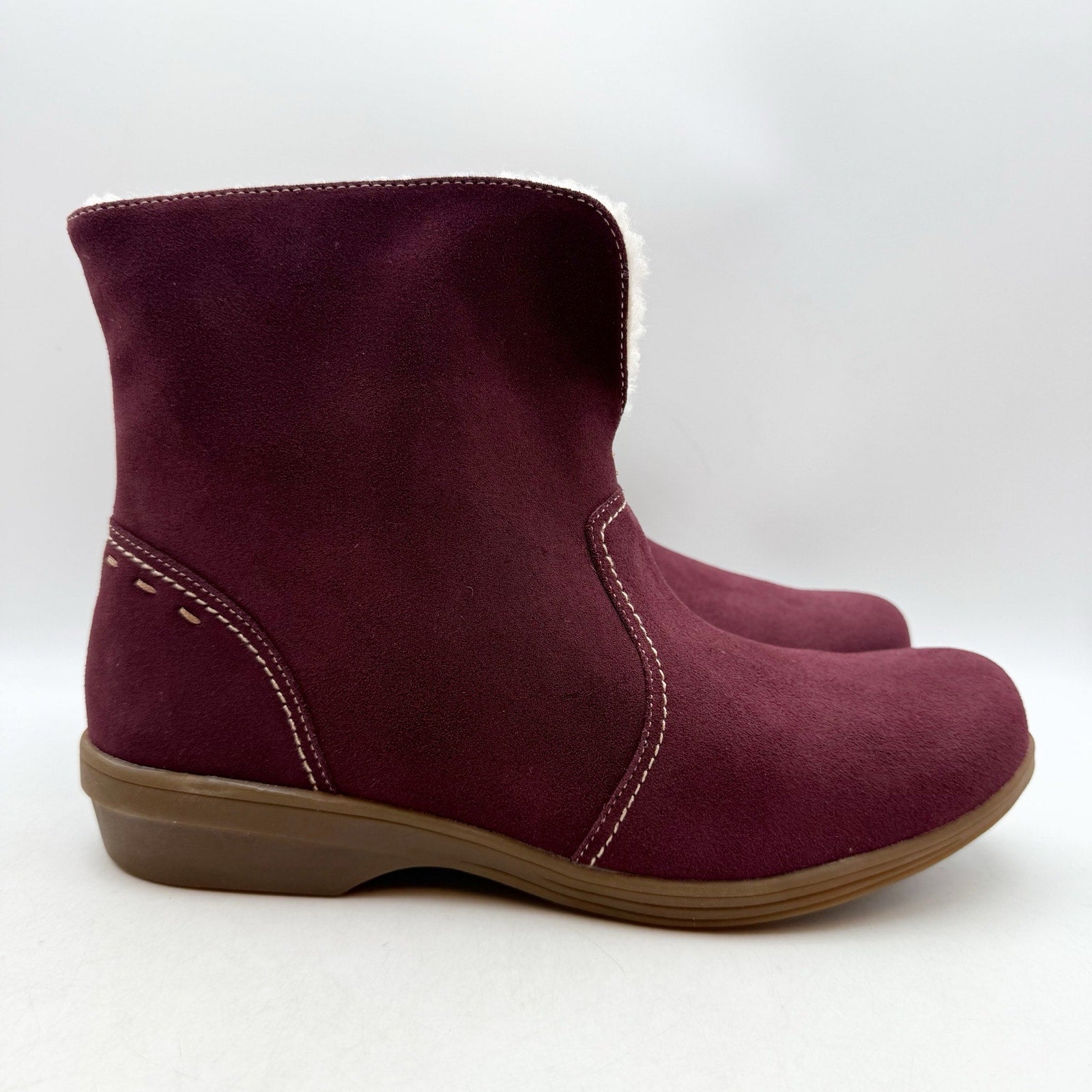 Spenco Womens Sun Valley Ankle Boots US 10 Red Burgundy Suede Sherpa Lined NIB
