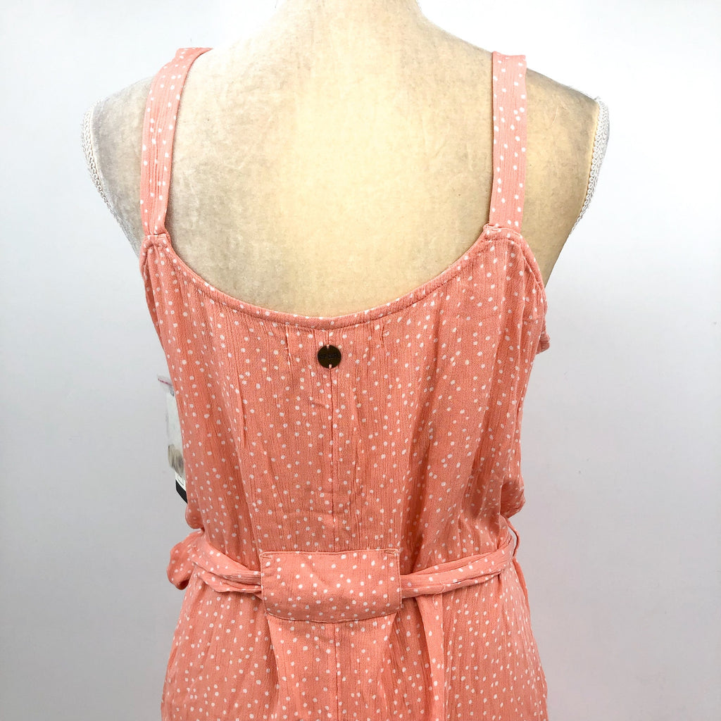 RIP CURL Women's Tallows Spot Midi Dress Large Coral Pink Sleeveless Belt NWT