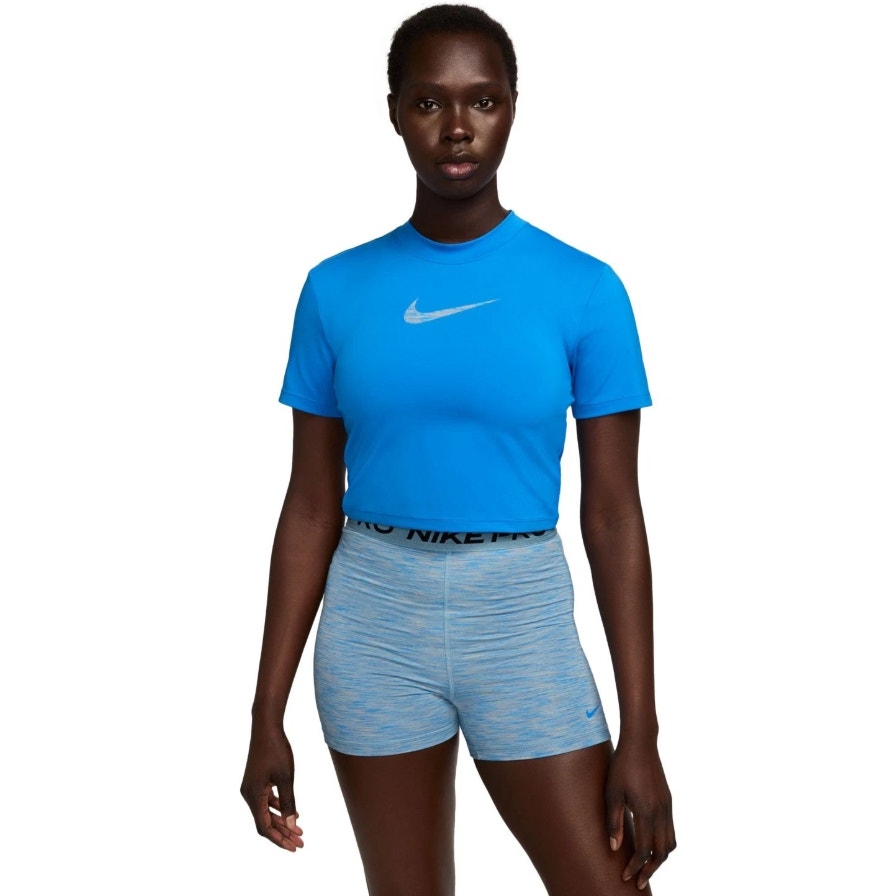 NIKE PRO Women's Dri-FIT Short-Sleeve Cropped Top Medium Royal Blue Tshirt NWT