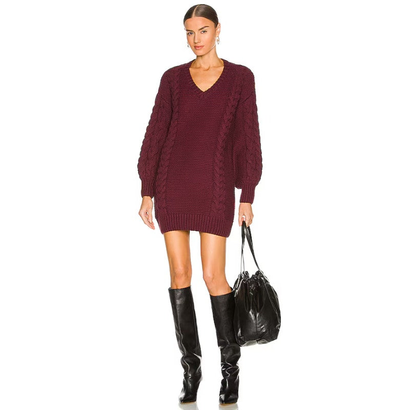 BARDOT Women's Bell Knit Sweater Dress Size 8 Burgundy Red Long Sleeve NWT