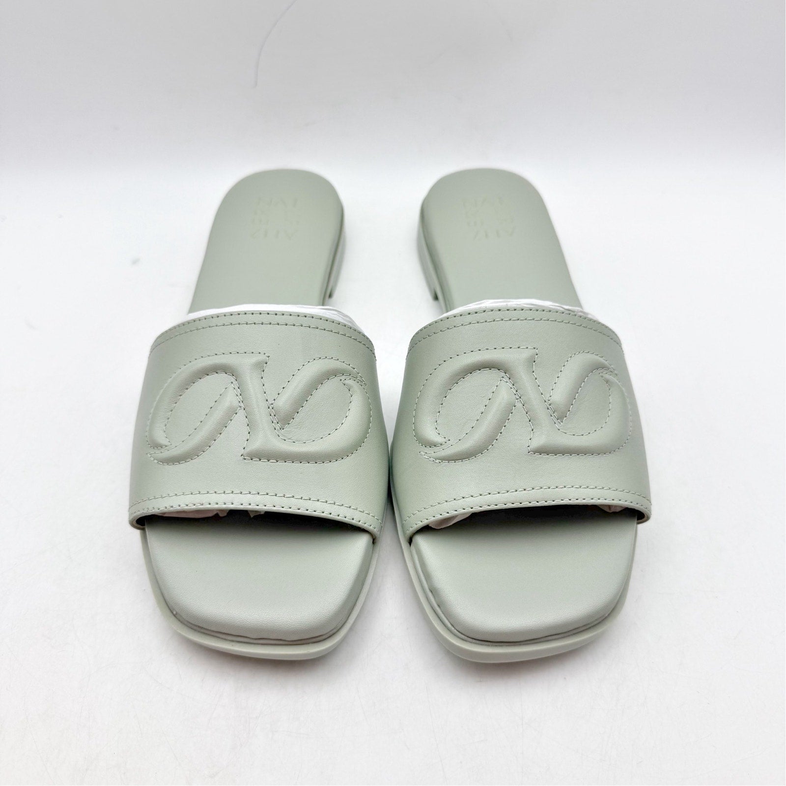 Naturalizer Womens Genevieve Slide Sandals Size 8.5 WIDE Grey Green Leather NIB
