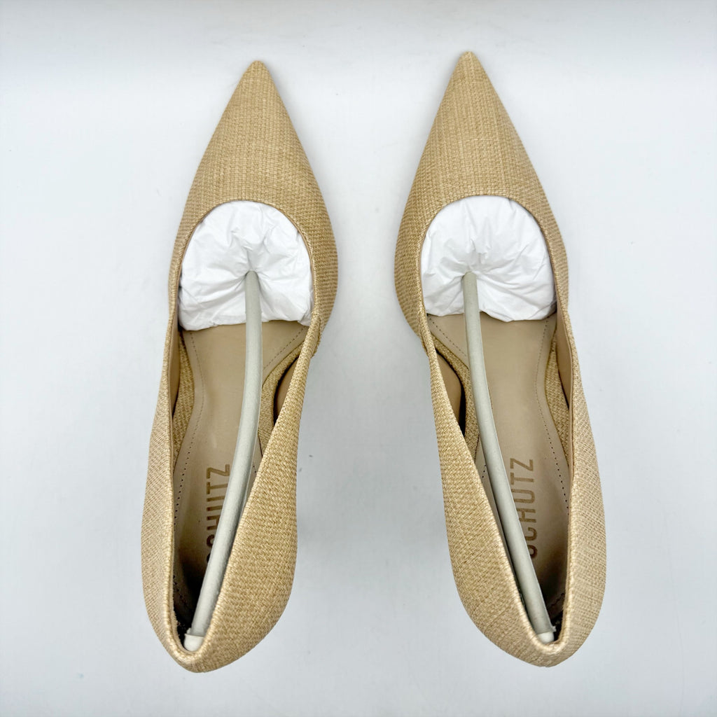 Schutz Womens Lou Slip On Pumps US 11 B Beige Tan Raffia NIB