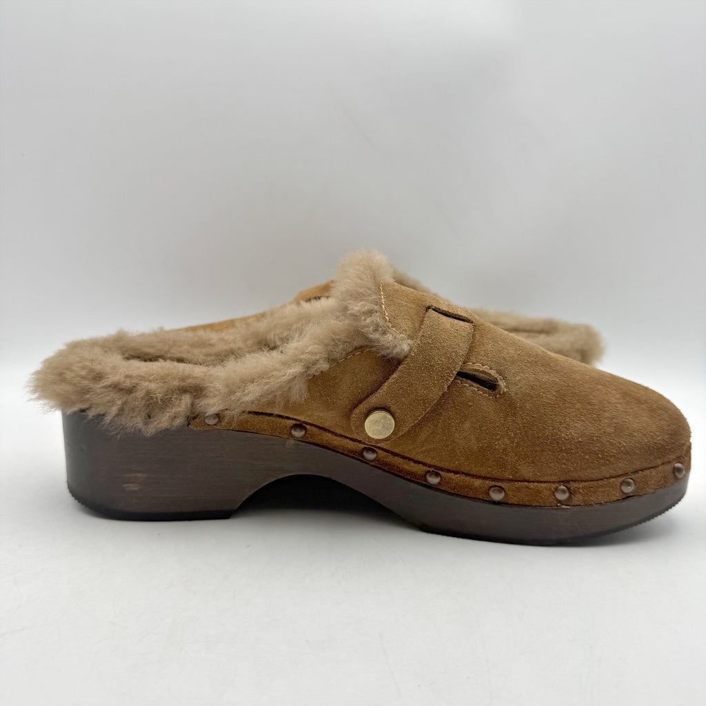RE/DONE Womens 70s Studded Clogs EU 40 US 10 Cognac Brown Suede Shearling NWOB