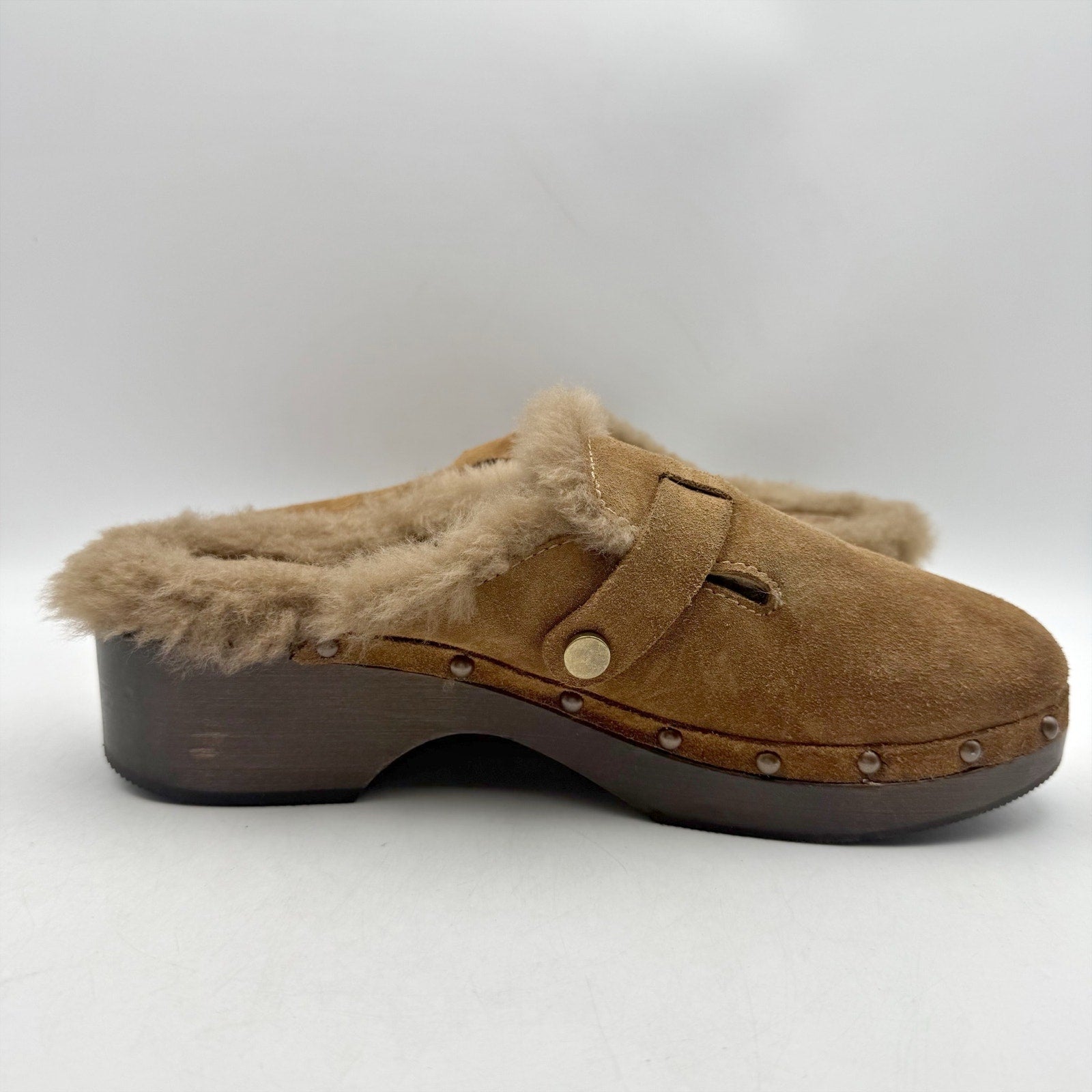 RE/DONE Womens 70s Studded Clogs EU 40 US 10 Cognac Brown Suede Shearling NWOB
