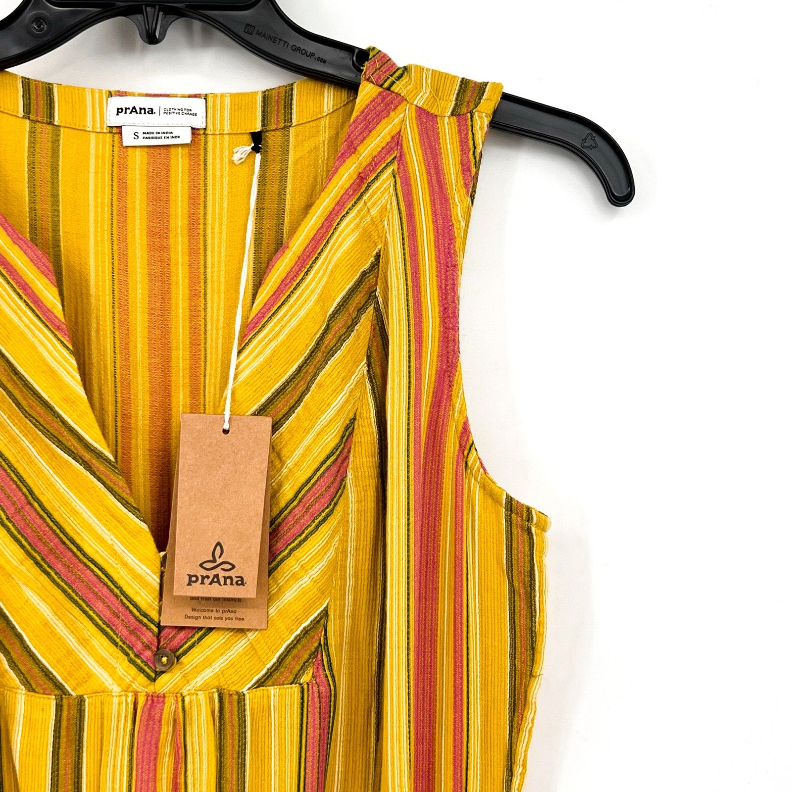 PRANA Womens California Dreaming Midi Dress Small Yellow Stripe Sleeveless NWT