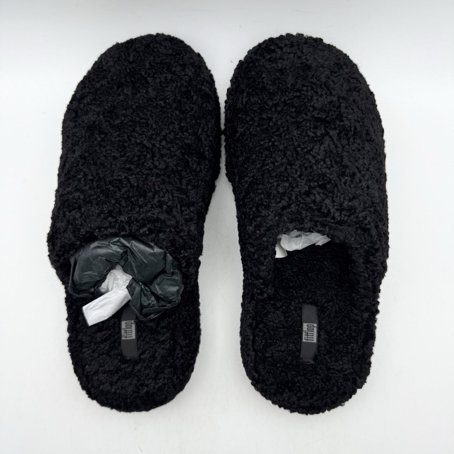 FitFlop Womens Iqushion D-Luxe Padded Teddy Mules US 9 Black Fleece NIB