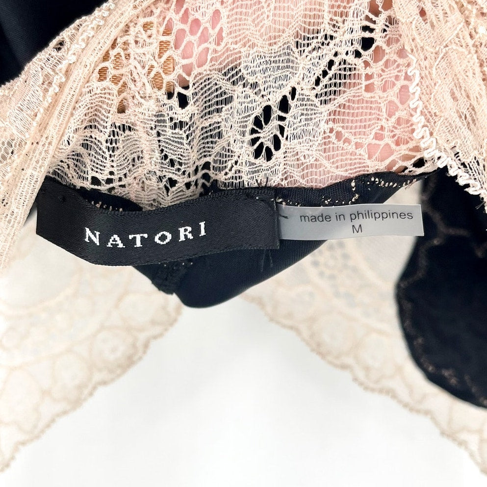 NATORI Women's Enchant Lace Trim Chemise Medium Black Cafe Sleeveless NWT