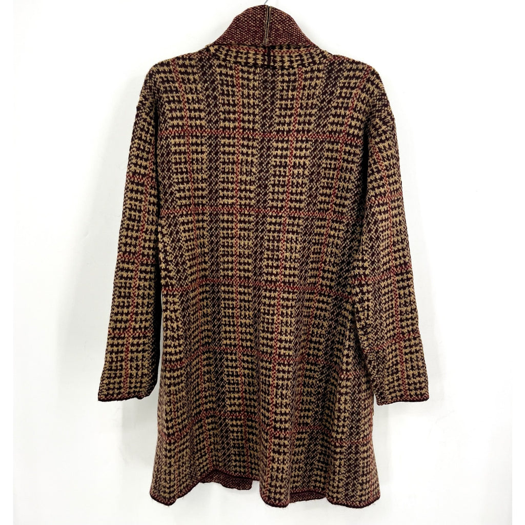 LETY & ME Womens Longline Coatigan Small Red Burgundy Multi NWOT