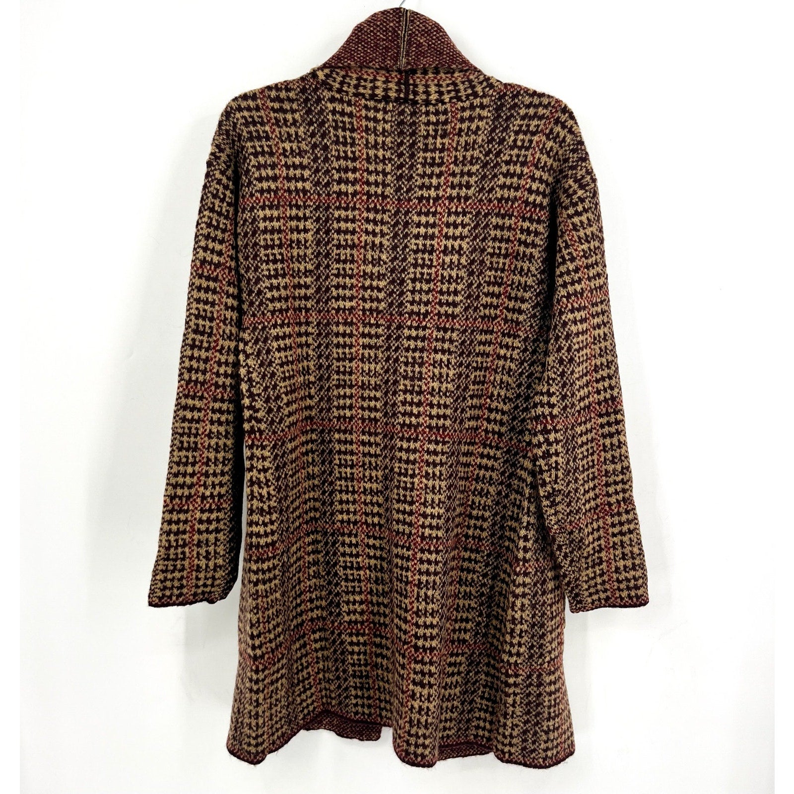 LETY & ME Womens Longline Coatigan Small Red Burgundy Multi NWOT