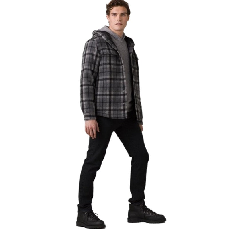 PRANA Men's Asgard Hooded Flannel Shirt Jacket XXL Gray Charcoal Plaid NWT