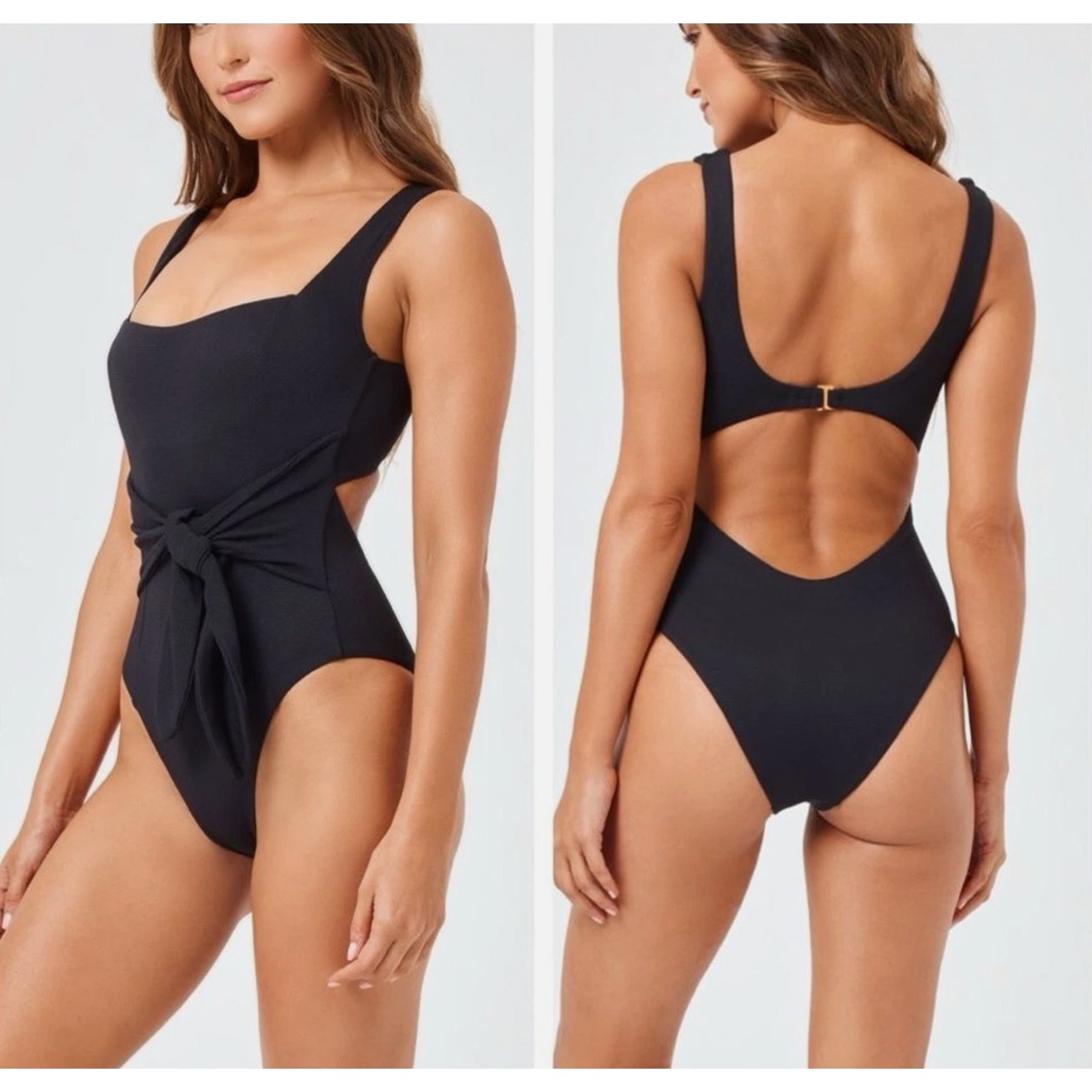 L*SPACE Women's Balboa Classic One Piece Swimsuit XS Black Tie Waist NWT