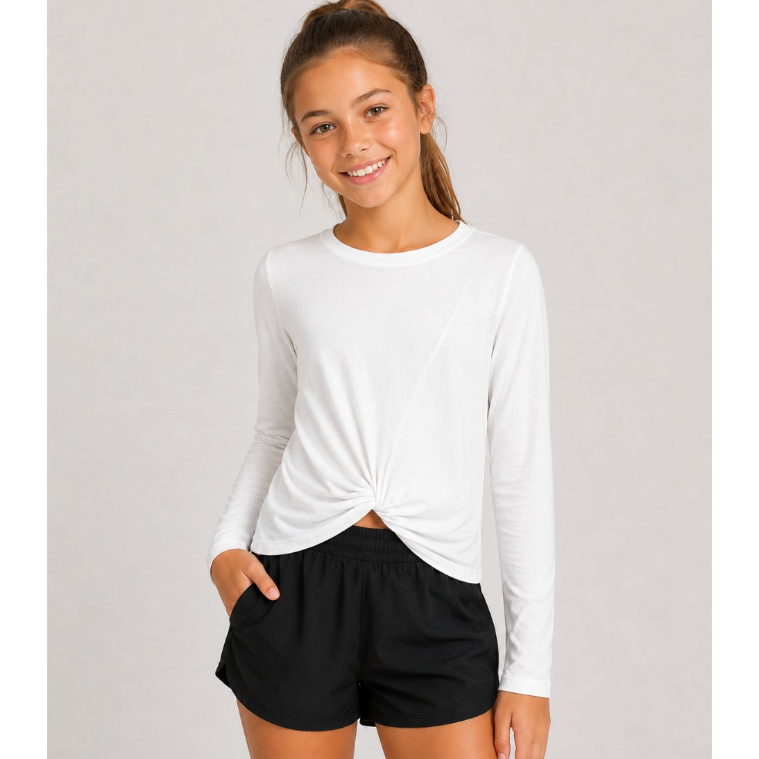 Z BY ZELLA Girls Twist Front Long Sleeve T-Shirt XL White Crewneck NWOT