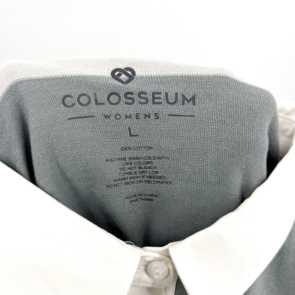 COLOSSEUM Womens World Peace Rugby Shirt Large Grey White Sam Houston NWT