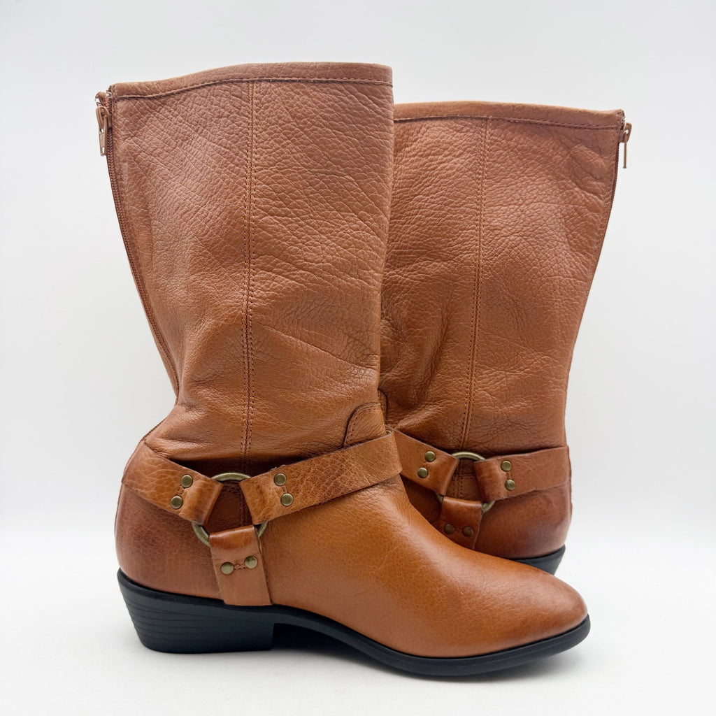 FRYE Girls Phillip Harness Tall Boots Size 3.5 Brown Leather NWOB