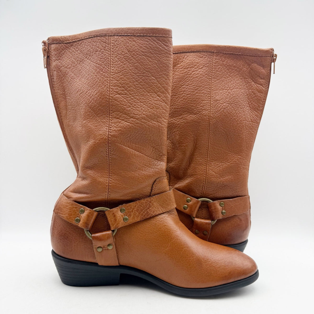 FRYE Girls Phillip Harness Tall Boots Size 3.5 Brown Leather NWOB