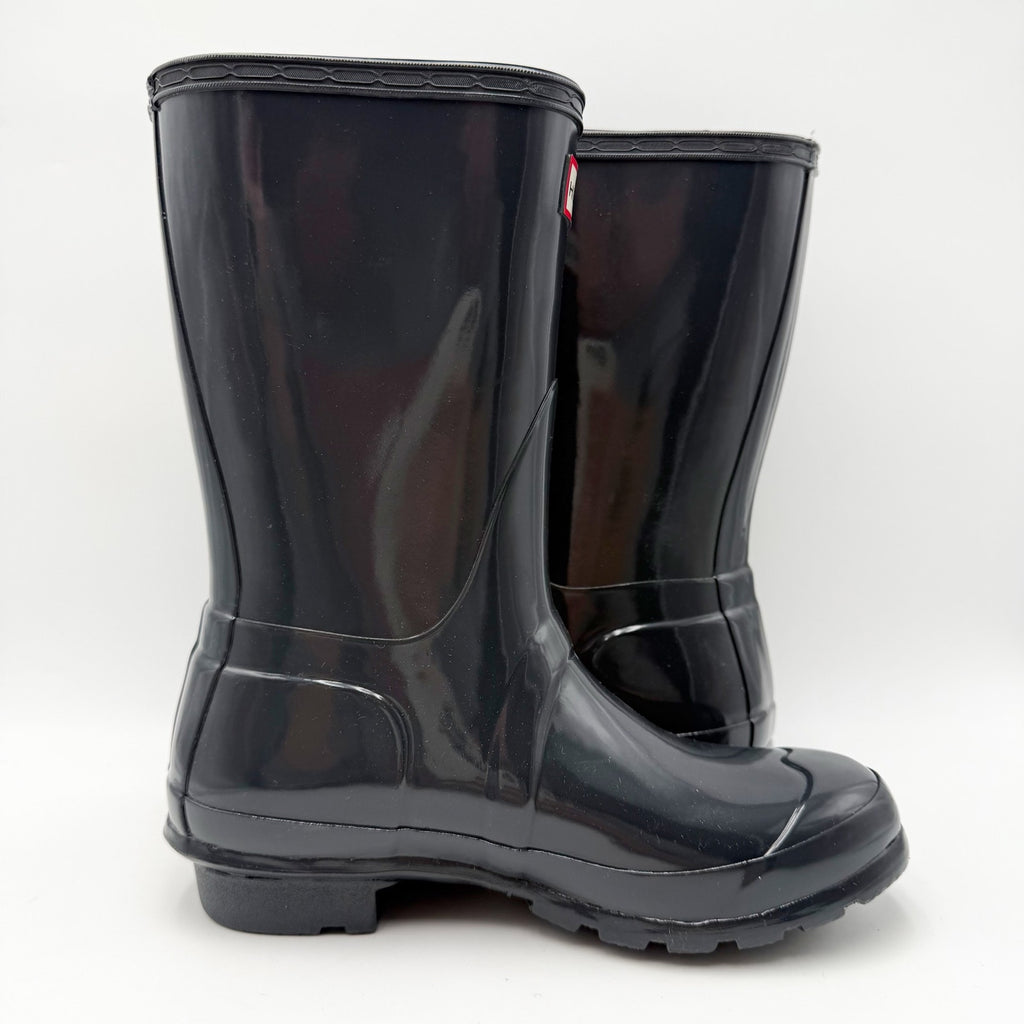 Hunter Womens Original Short Gloss Rain Mid Boot US 6 EU 37 Grey Waterproof NWOB