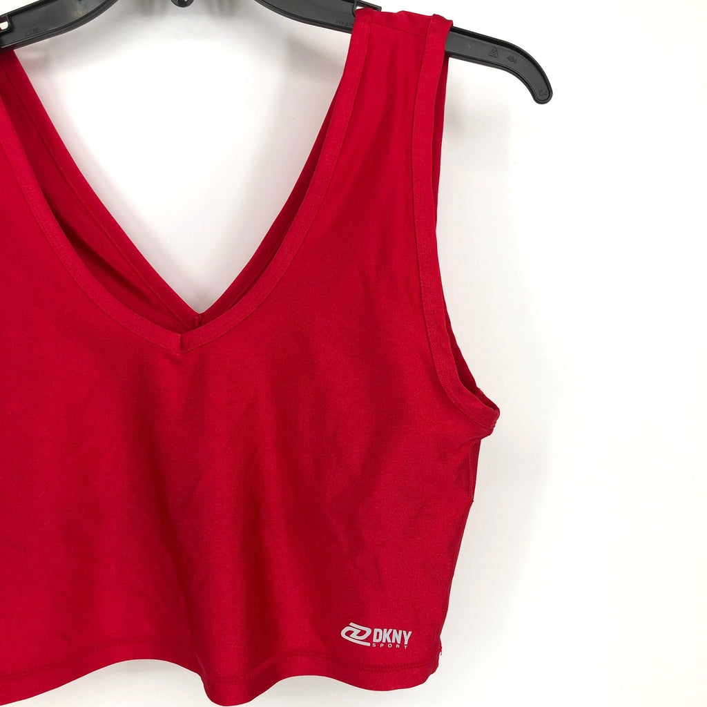 DKNY Women's Cropped Tank Sports Bra Large Red Longline Yoga Activewear NWT