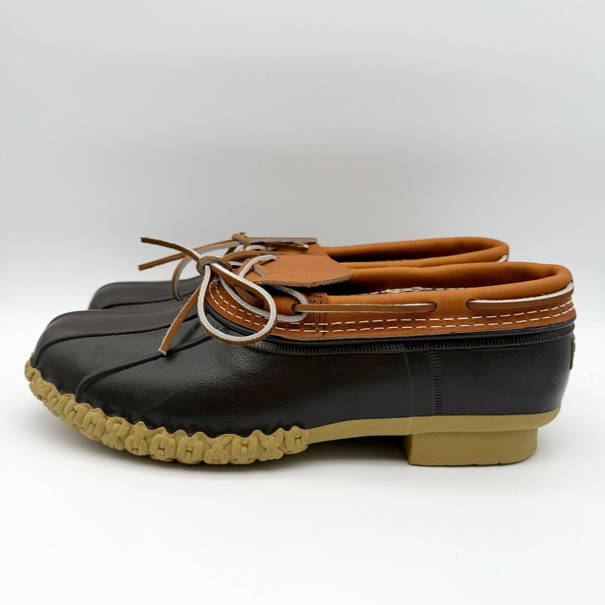 L.L.Bean Mens Rubber Moc Boots Size 10.5 M Brown Rubber Leather Waterproof NWOB