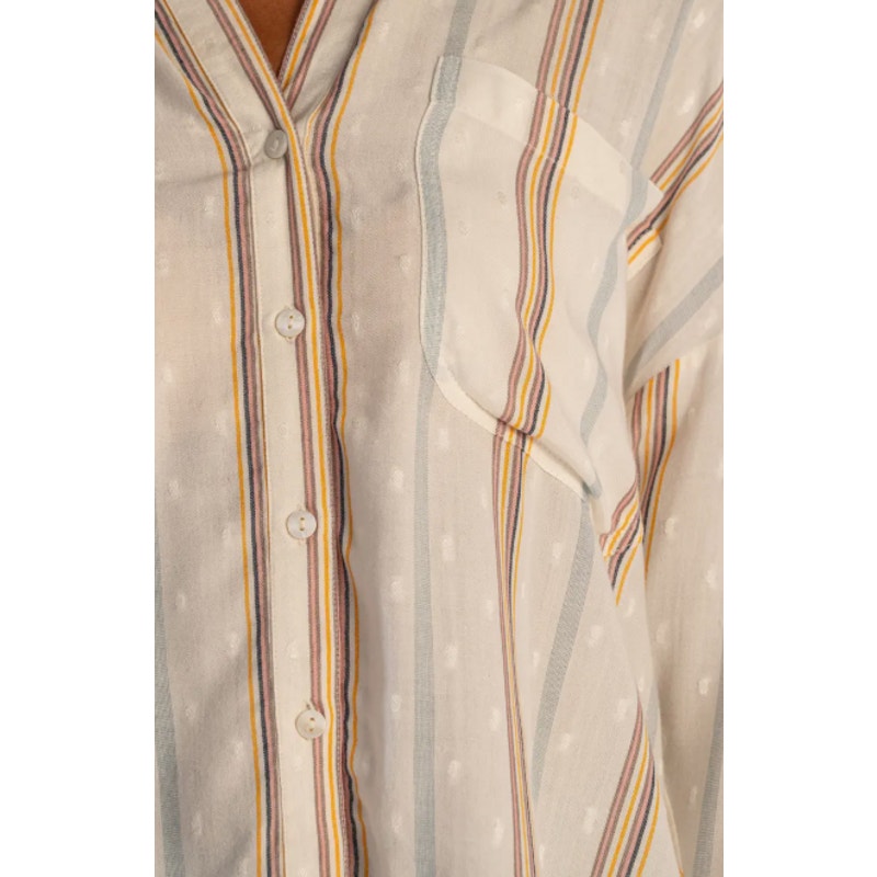 KUT FROM THE KLOTH Zuma Stripe Shirt Small Ivory Gold Rose Buttons NWOT