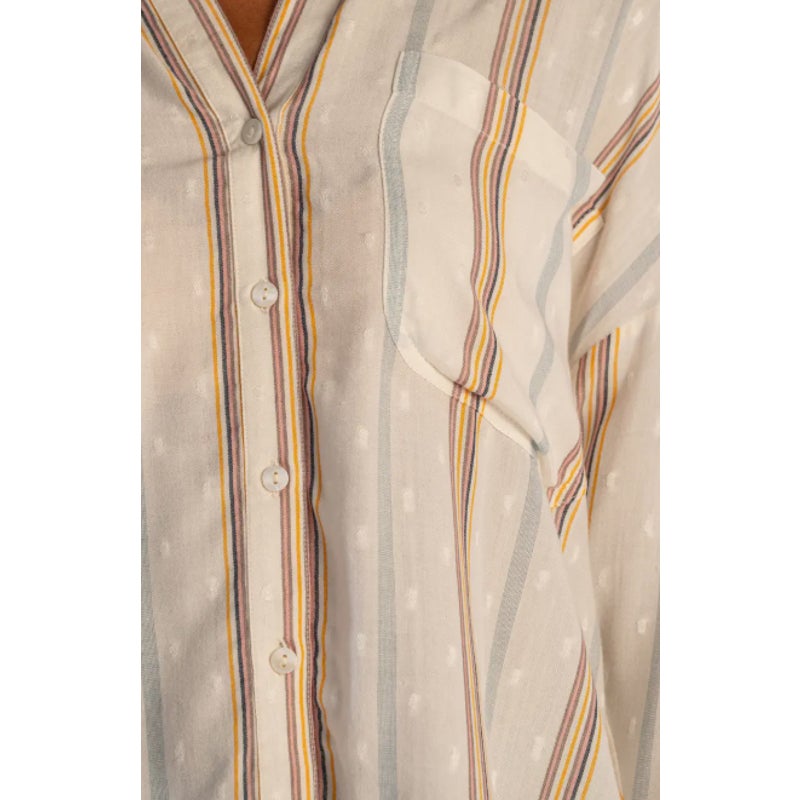 KUT FROM THE KLOTH Zuma Stripe Shirt Small Ivory Gold Rose Buttons NWOT