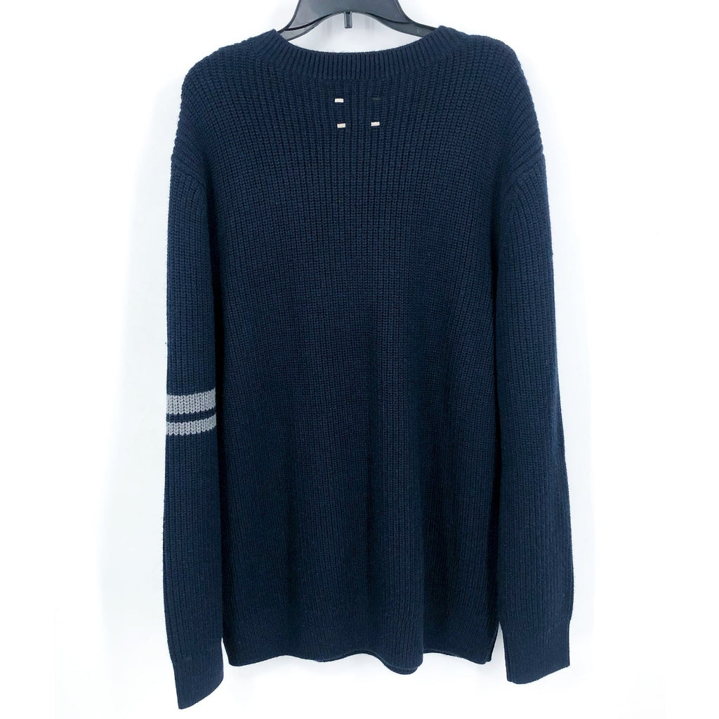 LABEL Mens Go-To Sweater Medium Navy Blue Grey Knit Crewneck Merino Wool NWT