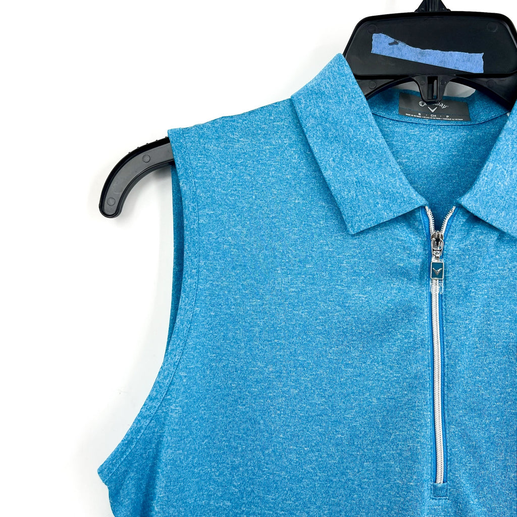 CALLAWAY Womens Polo Shirt Small Vivid Blue Heather 1/4 Zip Sleeveless NWT