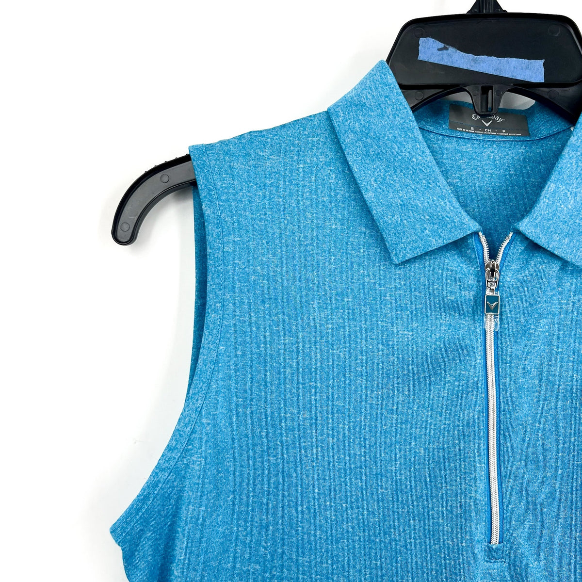 CALLAWAY Womens Polo Shirt Small Vivid Blue Heather 1/4 Zip Sleeveless NWT