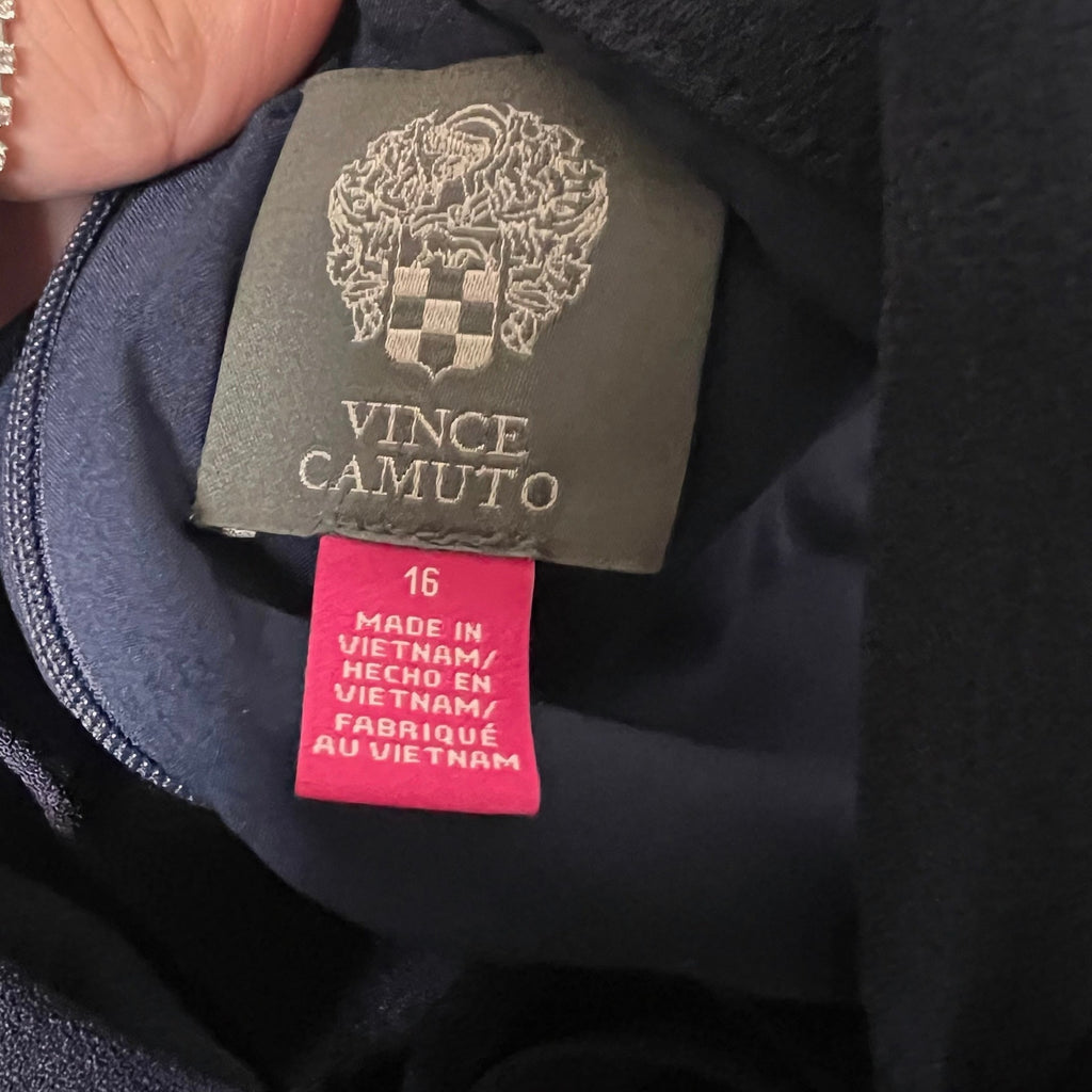 VINCE CAMUTO Signature Crepe Bow Jumpsuit Size 16 Navy Blue Halter Neck NWT