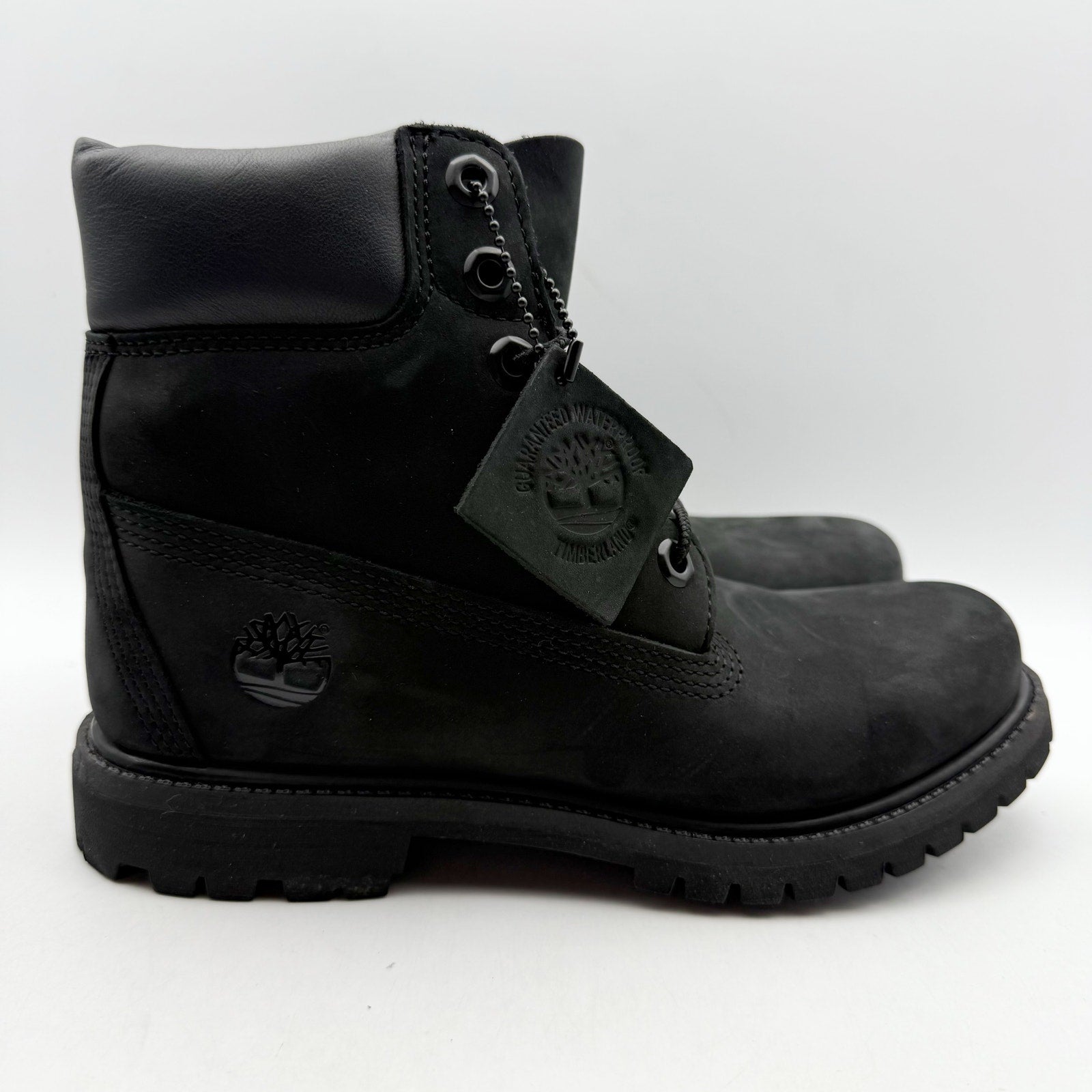 Timberland Premium Womens 6" Ankle Boots US 6.5 Black Nubuck Leather WP NIB