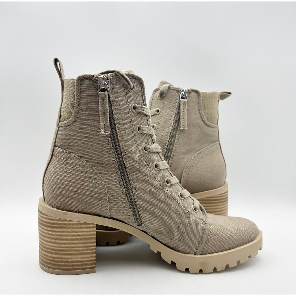 Dolce Vita Womens Combat Boots Size 8.5 Light Tan Canvas Stacked Heel NWOB